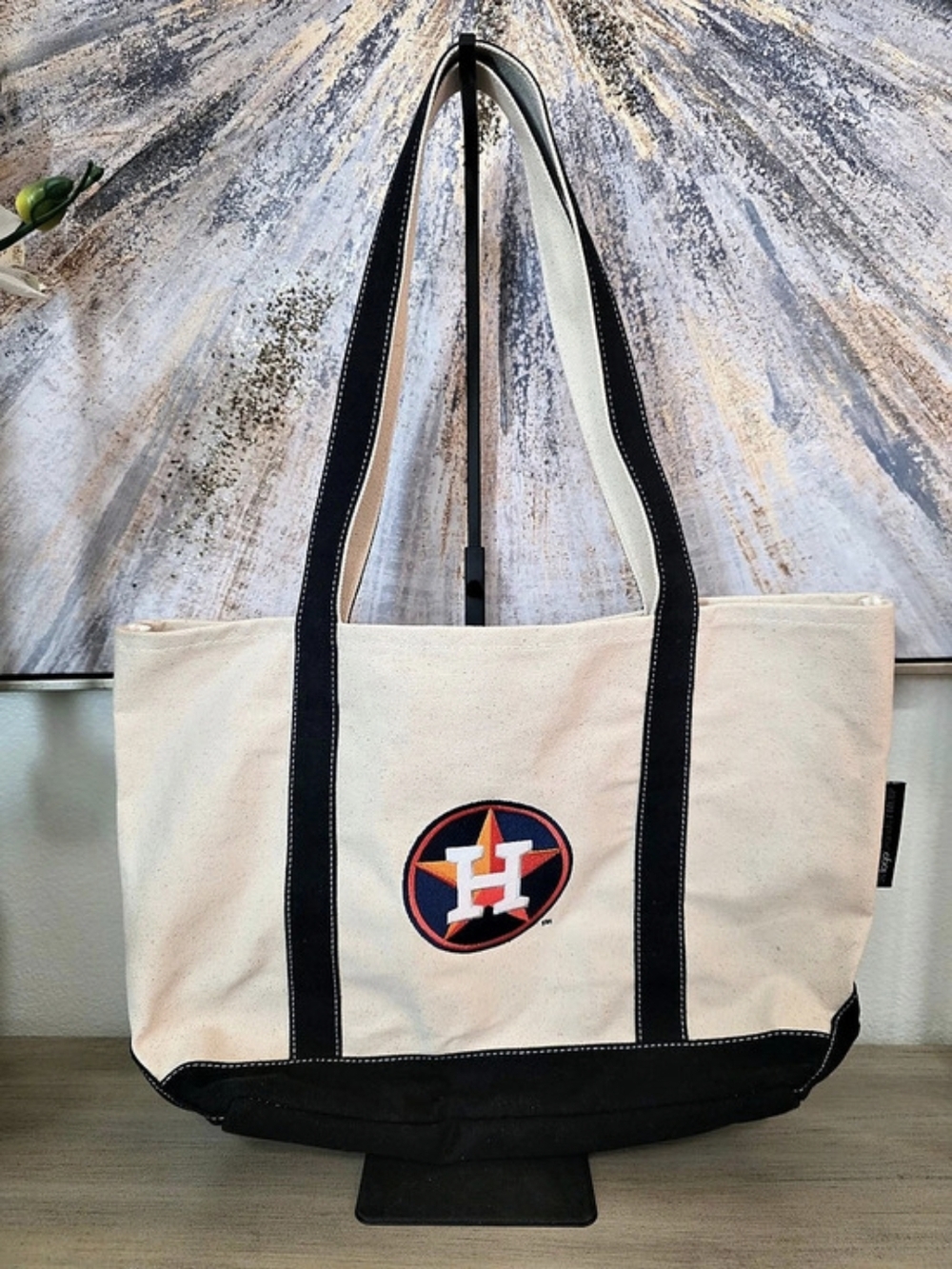 MLB Canvas Logo Tote in White & Black New